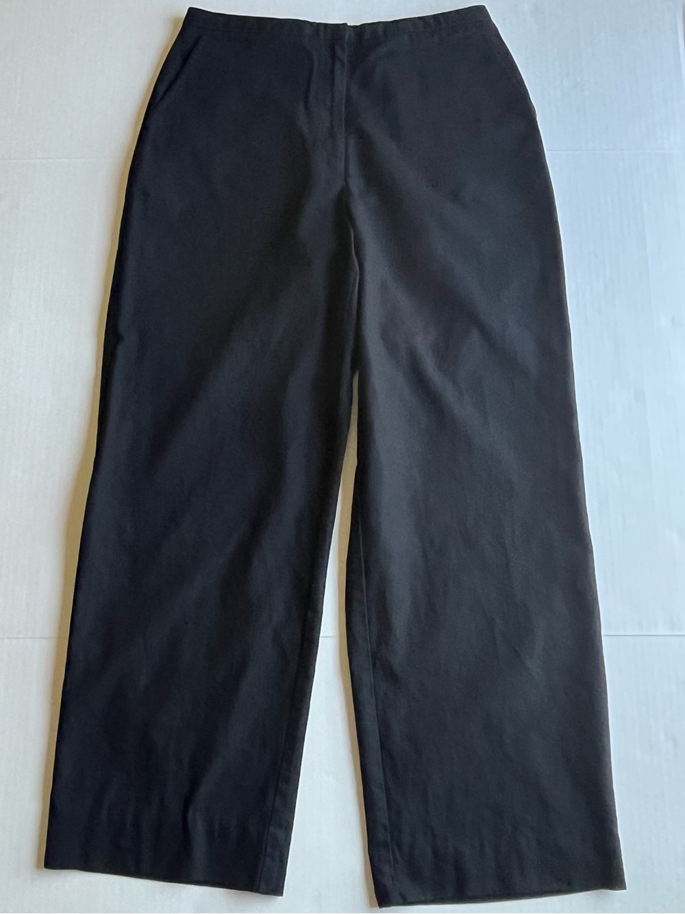Eileen Fisher Black Cotton Zipper Wide Leg Dress Trousers Pants M